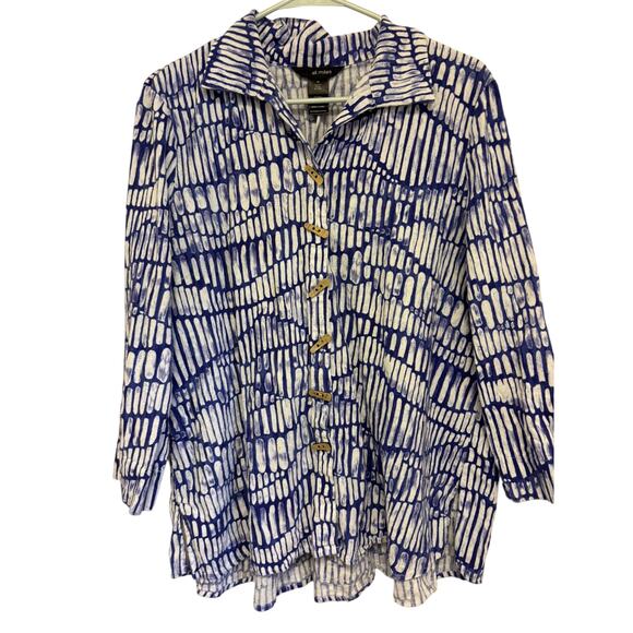 Ali Miles Linen Blend Printed Button Front Tunic Size Medium - Picture 3 of 7